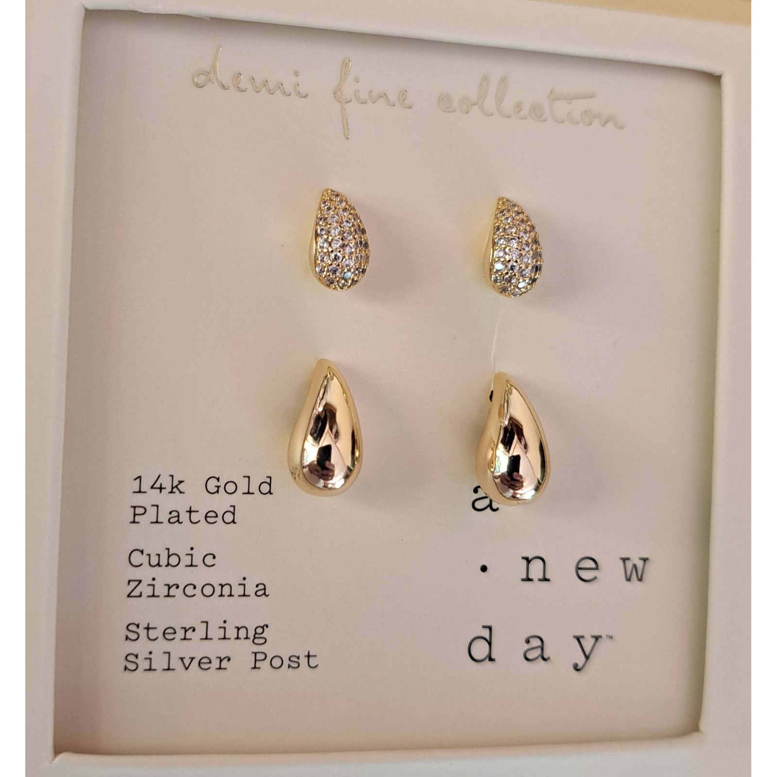 A New Day Earring Set Womens Os Gold New 14k Gold Plated Cz Teardrop 956-200-Cb6